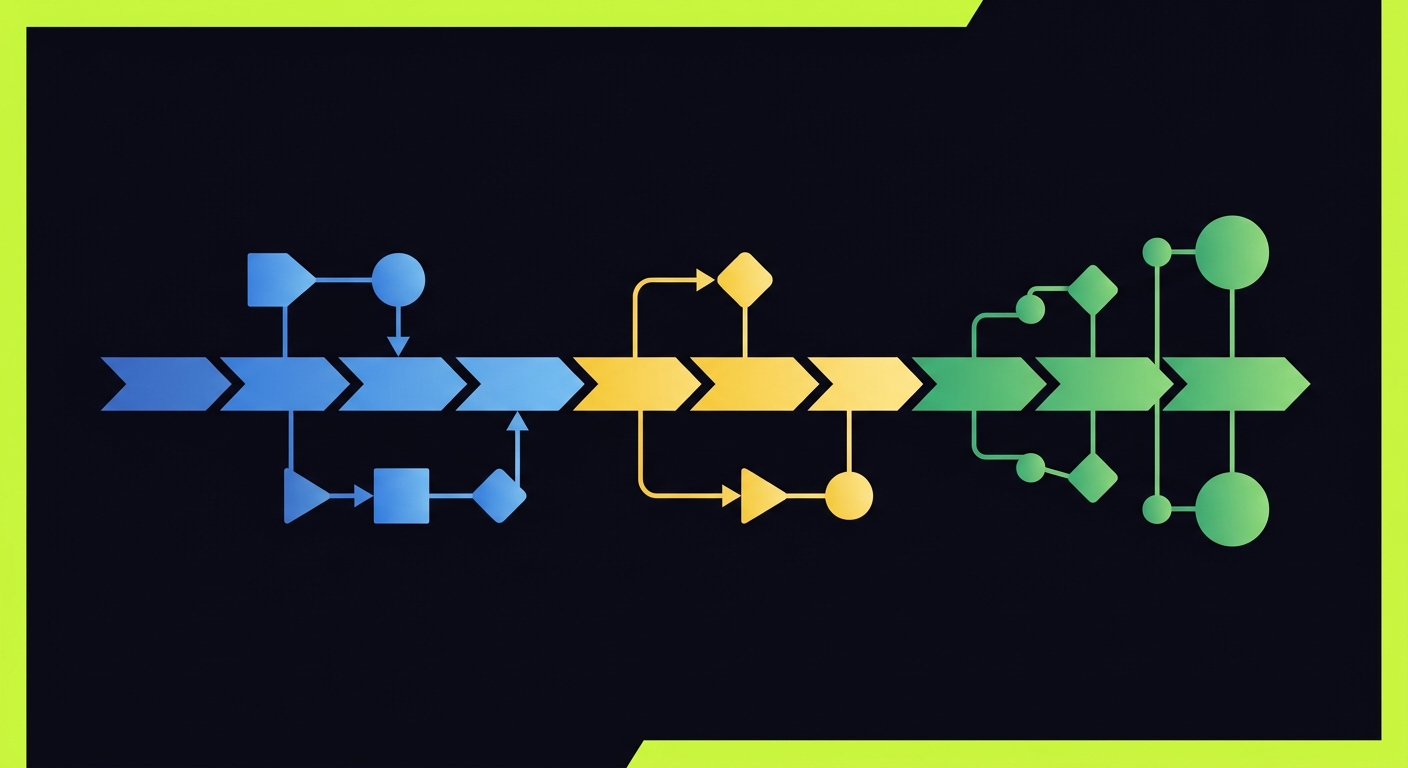 A flowchart showing the 8-week EDO implementation timeline with color-coded phases: audit (blue), pilot (yellow), scale (green)