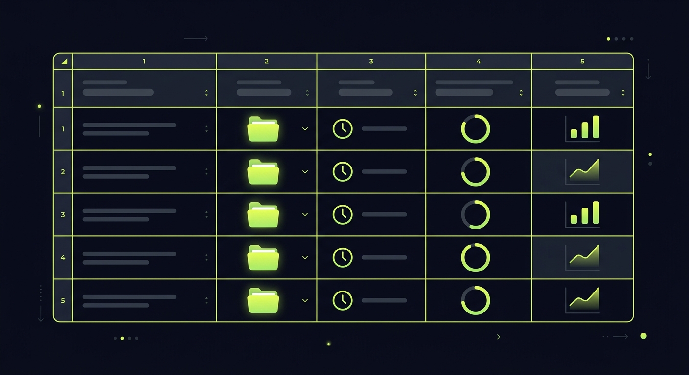 A clean spreadsheet template with color-coded priority matrix for accountant client management, showing columns for tax system, deadline, document readiness percentage, and priority quadrant