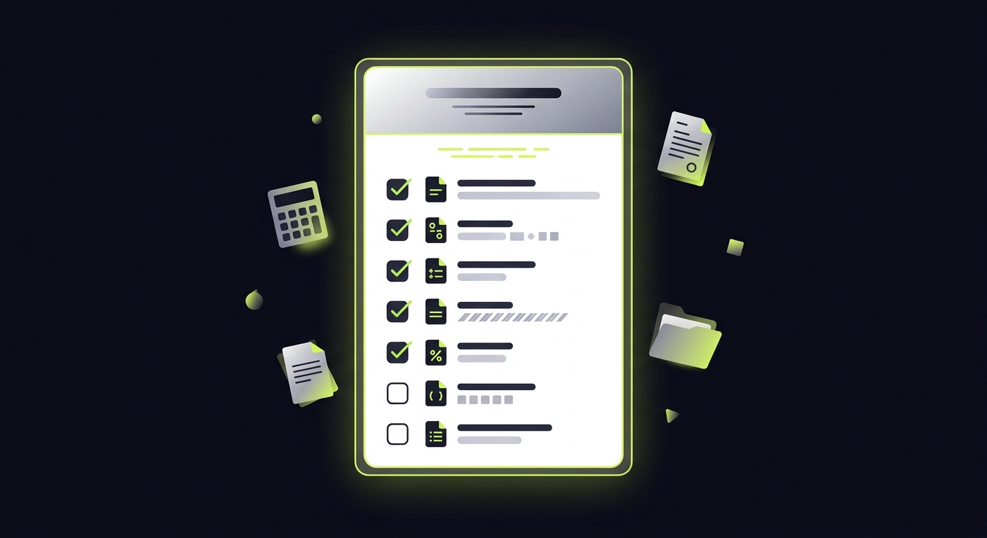 Checklist visual showing the 7 mandatory requisites with checkboxes, styled as a practical reference card for accountants