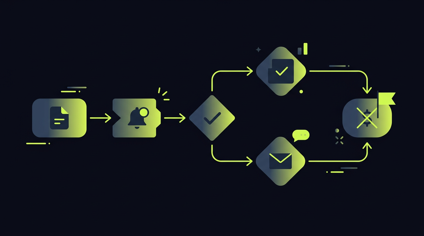 A flowchart showing SLA workflow: document request → client notification → document received/not received → penalty calculation, clean infographic style